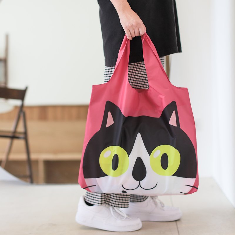 [Curly Cat Bag] Folding Storage Reusable Shopping Bag - Mushroom Type - Handbags & Totes - Polyester Pink