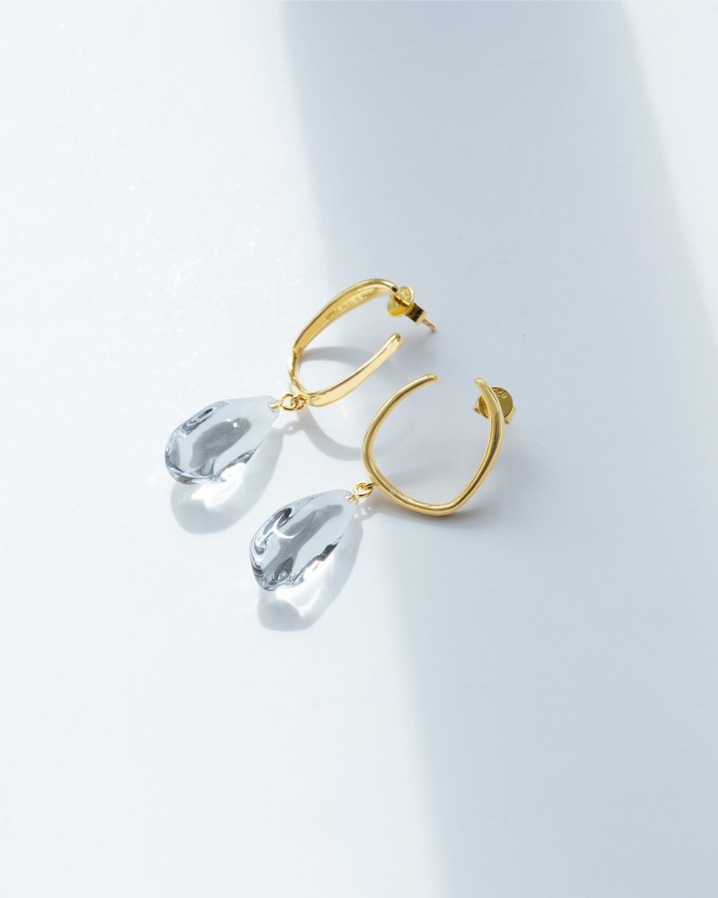 tête-à-tête S925純銀手工制水滴玻璃耳环【透明】 - 耳環/耳夾/耳骨夾 - 純銀 透明