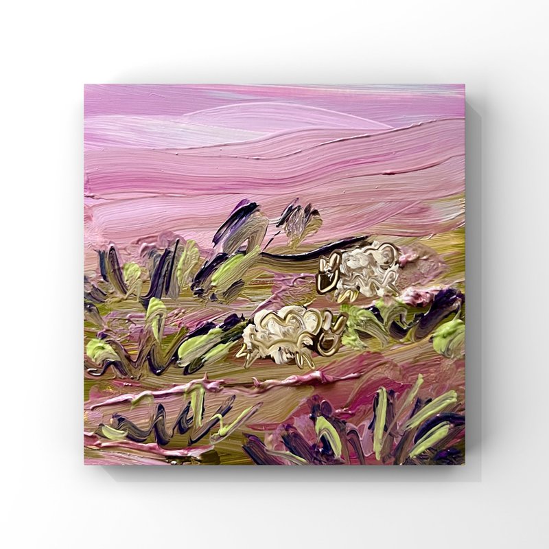 Original Oil Painting Abstract Landscape Art Lavender Field Sheep Art Provence - 海報/掛畫/掛布 - 其他材質 多色