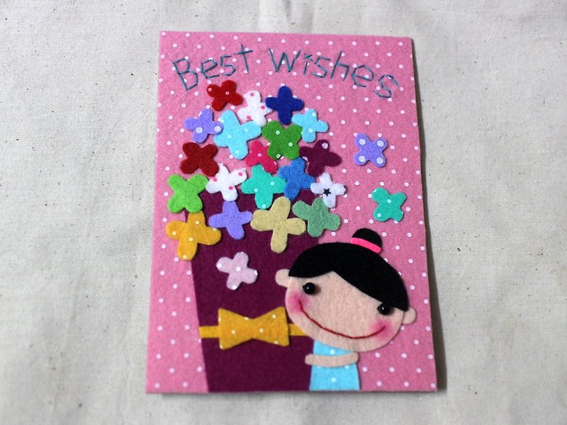 Handmade non-woven card _ birthday card / Universal Card (girls hold flowers) - การ์ด/โปสการ์ด - กระดาษ 