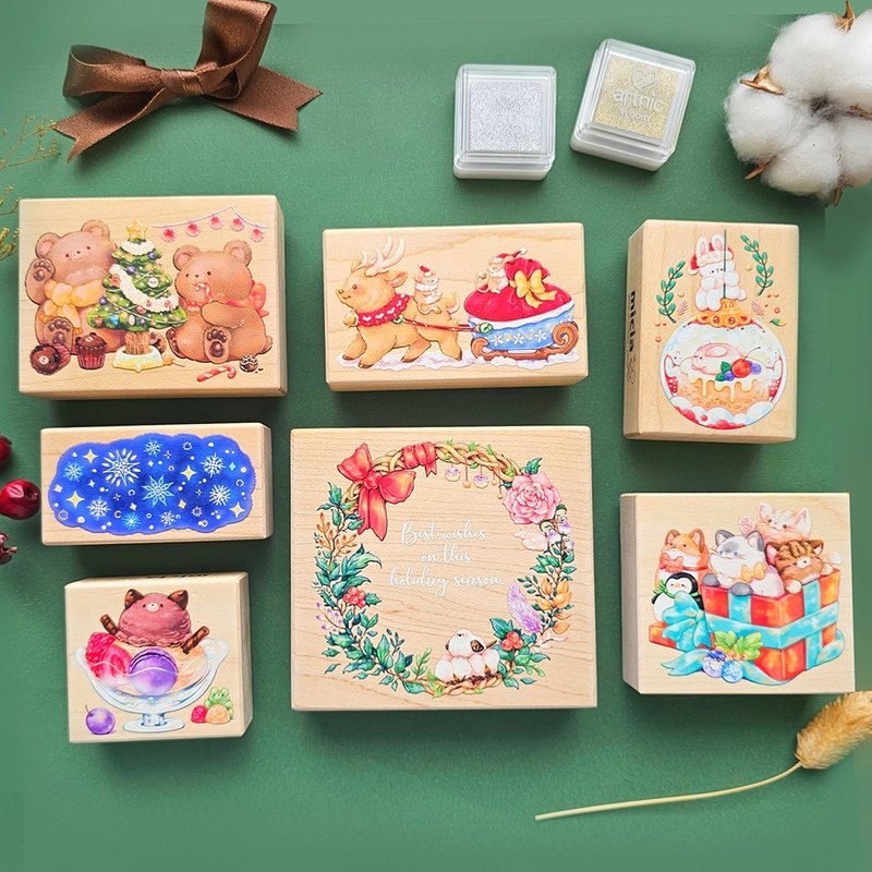 [Sweet Christmas Eve] Colored Maple Stamp Set of 7 P462 - Stamps & Stamp Pads - Wood 