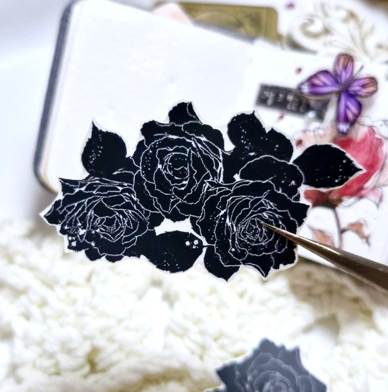 Black Rose sticker - 紙膠帶/和紙/PET - 紙 白色
