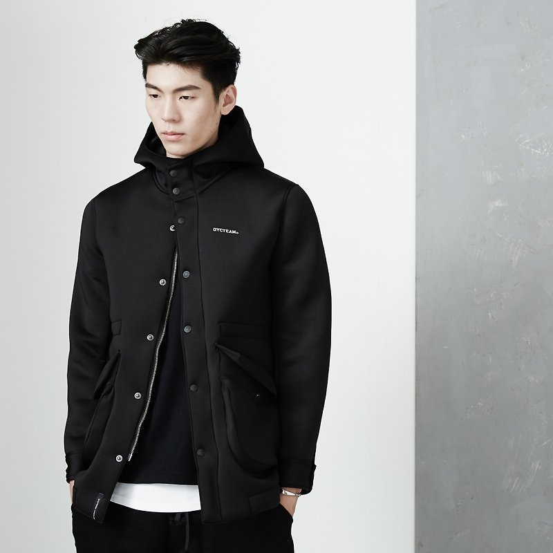 DYCTEAM - Long Space Cotton Jacket - เสื้อโค้ทผู้ชาย - วัสดุกันนำ้ สีดำ