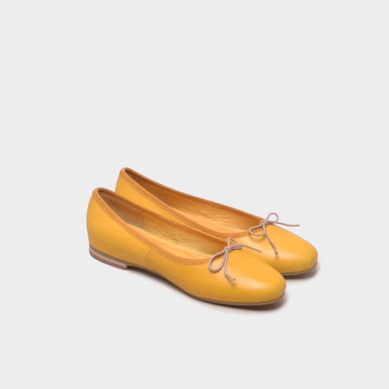 268 mustard yellow doll shoes regardless of left or right foot - รองเท้าบัลเลต์ - หนังแท้ สีเหลือง