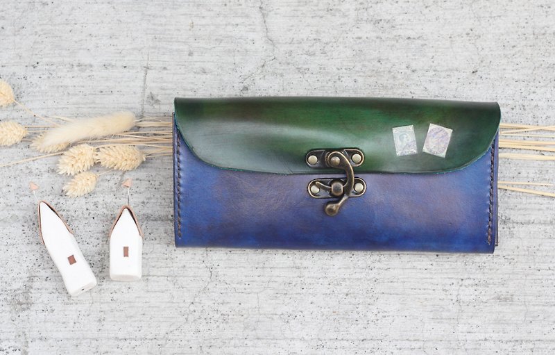 Accordion vegetable tanned leather long wallet - Lisbon story -Royal blue - กระเป๋าสตางค์ - หนังแท้ สีน้ำเงิน