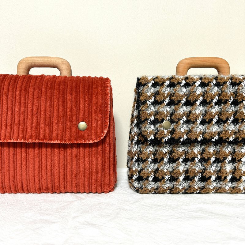 mini bag _ Orange Brown Corduroy - 手提包/手提袋 - 其他材質 橘色