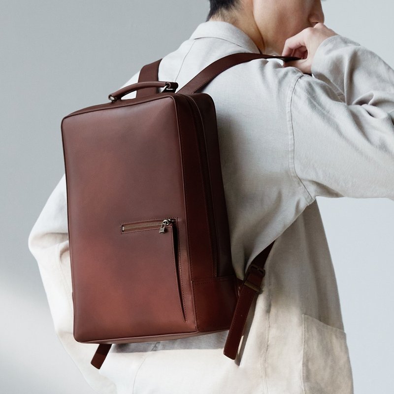 Antique Square Backpack 2023 Edition - Retro Red Brown - Backpacks - Genuine Leather Brown