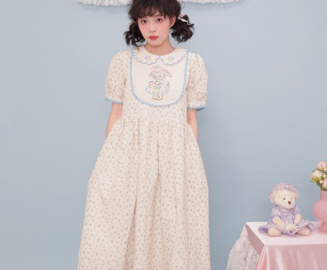 ヴィンテージガーリー刺繍花びら襟花柄ドレス - ショップ SEMEN