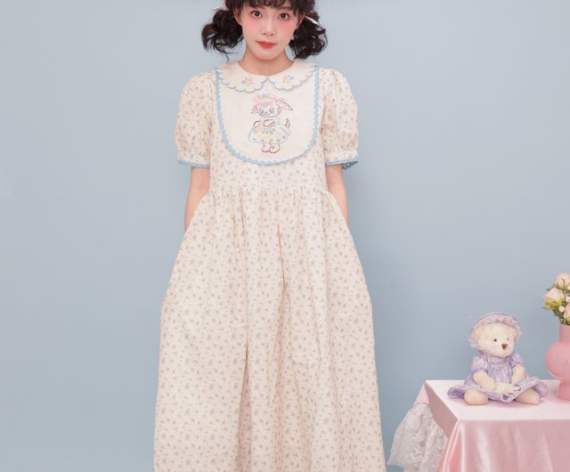 ヴィンテージガーリーな刺繍花びら襟小花柄ワンピース - ショップ