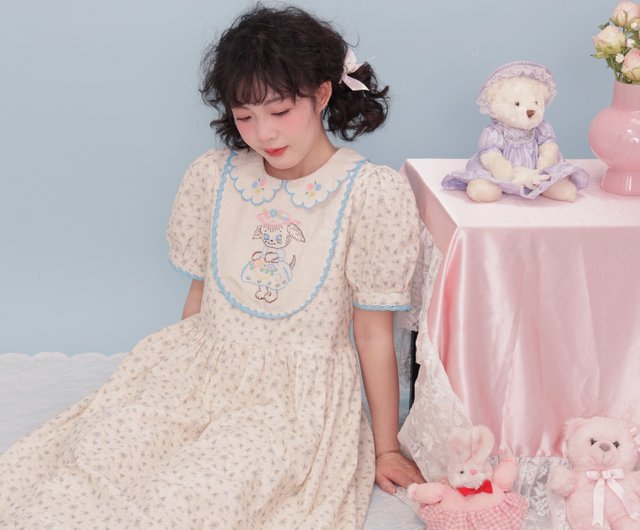 ヴィンテージガーリー刺繍花びら襟花柄ドレス - ショップ SEMEN