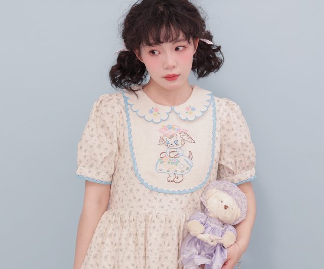 ビンテージ アンティーク 70s USA 花柄刺繍 ガーリー ワンピース 美品 ヴィンテージガーリー刺繍花びら襟花柄ドレス - ショップ SEMEN