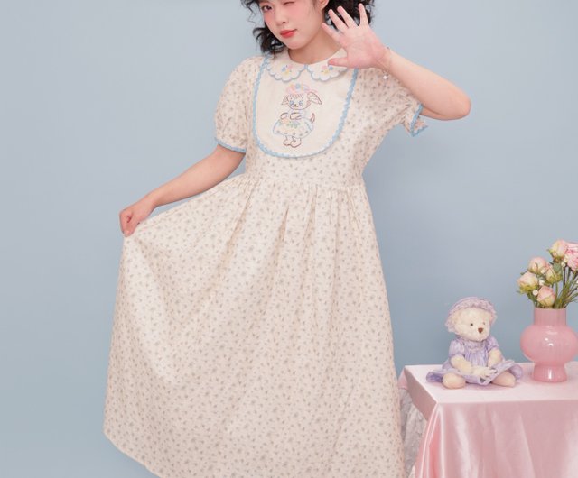 ヴィンテージガーリー刺繍花びら襟花柄ドレス - ショップ SEMEN