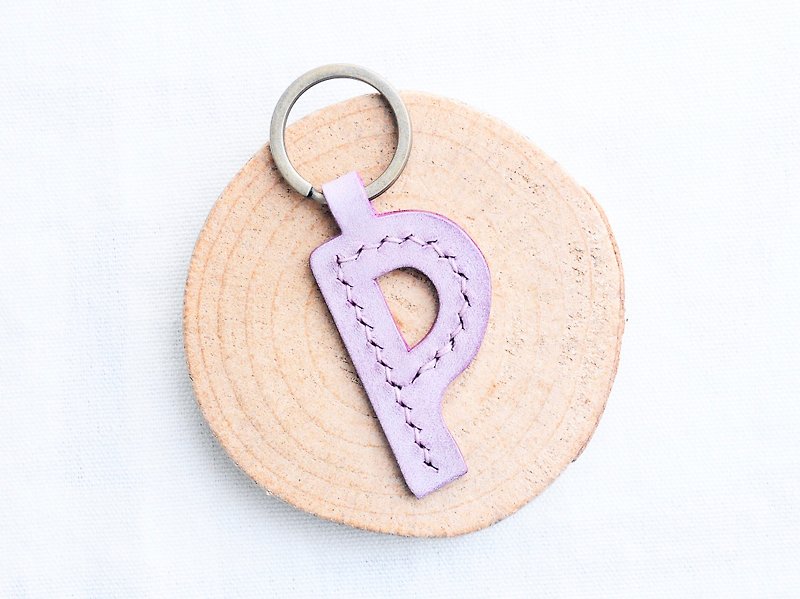Initial P letter keychain - ash leather group well stitched leather material bag key ring Italy