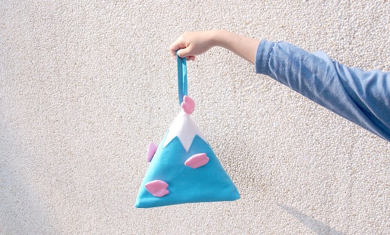 Cotton & Hemp Clutch Bags Pink - Fuji Mountain Triangle bag with Sakura pins Hand bag (Medium)