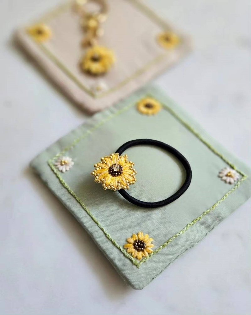 Xuri - Sunflower embroidered hair tie - Hair Accessories - Other Materials 