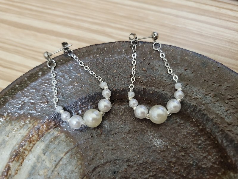 Beaded Earrings-White Waves - Earrings & Clip-ons - Other Materials Silver