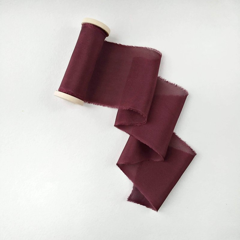 Maroon Silk Ribbon | Hand Dyed Silk ribbon on Wood Spool - 包裝材料 - 絲．絹 紫色