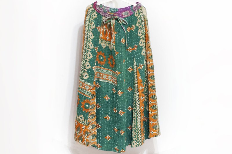 Hand-sewn sari fabric patchwork pure cotton skirt Indian pure cotton patchwork skirt sari thread embroidery skirt - tropical flowers - กระโปรง - ผ้าฝ้าย/ผ้าลินิน หลากหลายสี