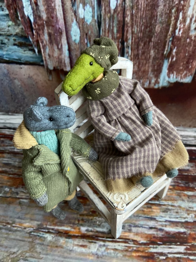 Mr. Hippo and Mrs. Crocodile - Stuffed Dolls & Figurines - Cotton & Hemp Green