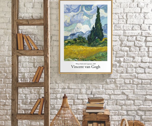 ★秀作★手書き油絵 ゴッホ 糸杉のある麦畑 絵画 額付き インテリア 油彩画 プリントアート ゴッホ 糸杉のある麦畑 絵画 額付き インテリア