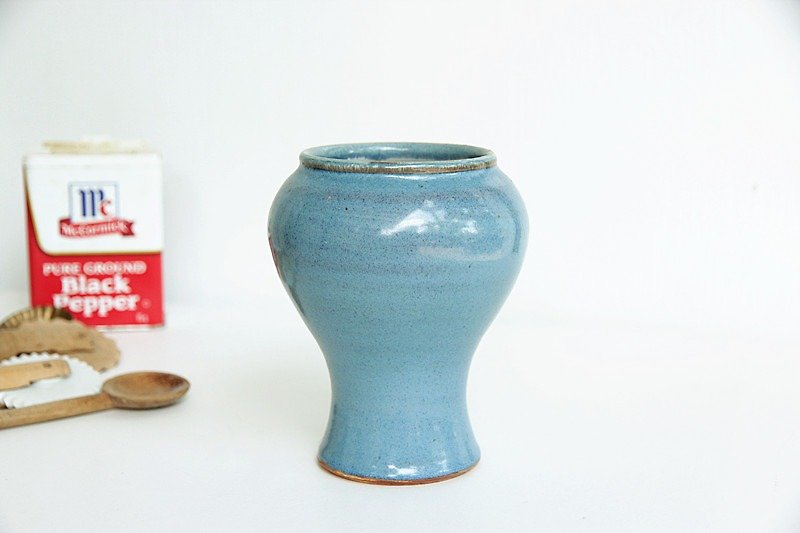 【好日戀物】德國vintage 手作陶瓷花器瓶 - 植栽/盆栽 - 陶 藍色