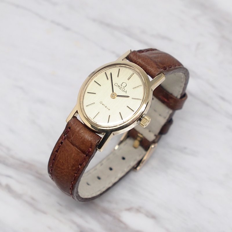 1970 OMEGA Genève 古董 機械錶  棕色錶帶 - 女裝錶 - 其他材質 金色