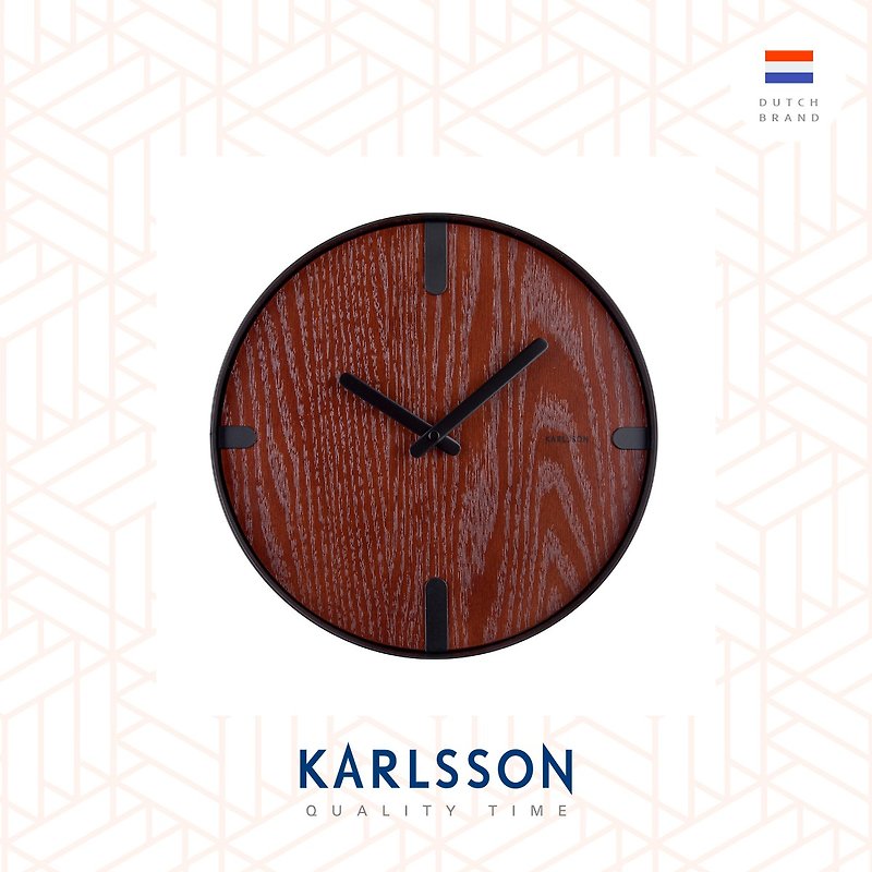 Karlsson, Wall clock Dashed walnut wood veneer black