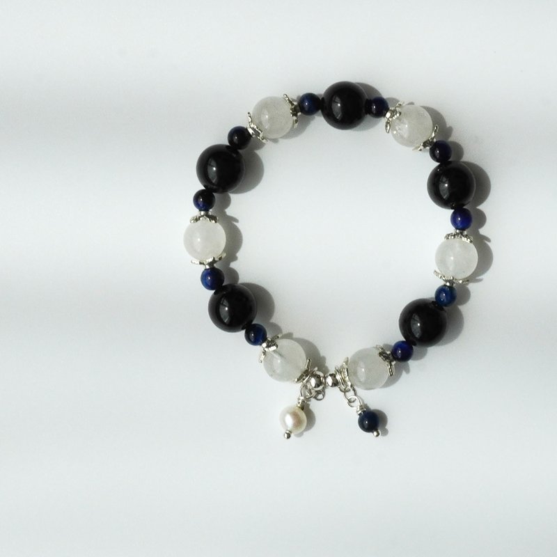 Black Tourmaline White Ghost Tiger Eye Lapis Lazuli 925 Sterling Silver Bracelet - Bracelets - Crystal 