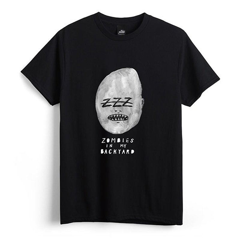 棉．麻 男 T 恤 黑色 - 睏頓殭屍 - 黑 - 中性版T恤