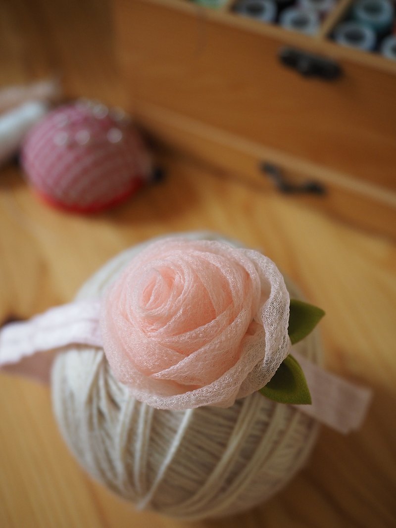 Handmade Pink Fabric Rose baby/ kid headband and hairclip set