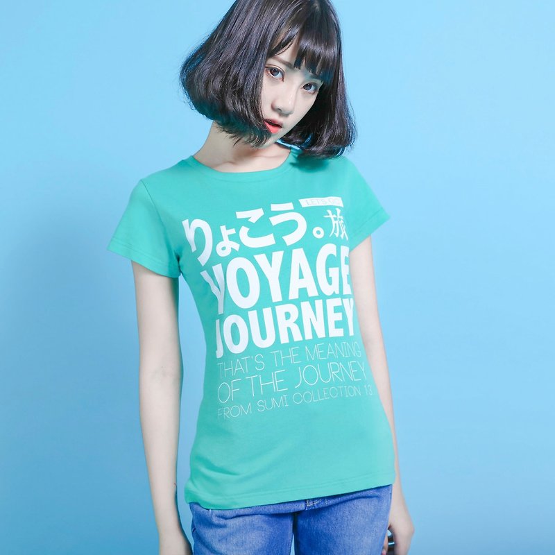 Travel Language T-shirt_fitting_6SF008_grass green/white - เสื้อยืดผู้หญิง - ผ้าฝ้าย/ผ้าลินิน สีเขียว