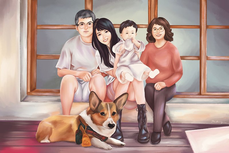 Family portrait with face-like painting | Customized face-painting for three or more people, family and close friends’ graduation commemoration - ภาพวาดบุคคล - วัสดุอื่นๆ 