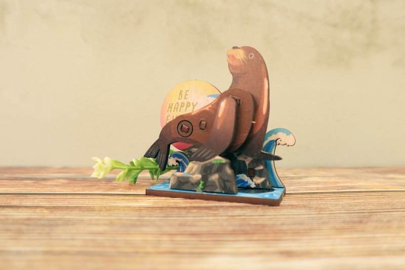 Movable combination refrigerator magnet/DIY handmade-BE HAPPY EVERYDAY sea lion - Wood, Bamboo & Paper - Wood 