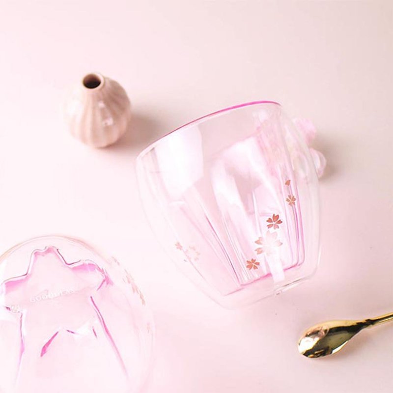 獨家-櫻花雙層玻璃杯禮盒組 - 咖啡杯 - 玻璃 粉紅色