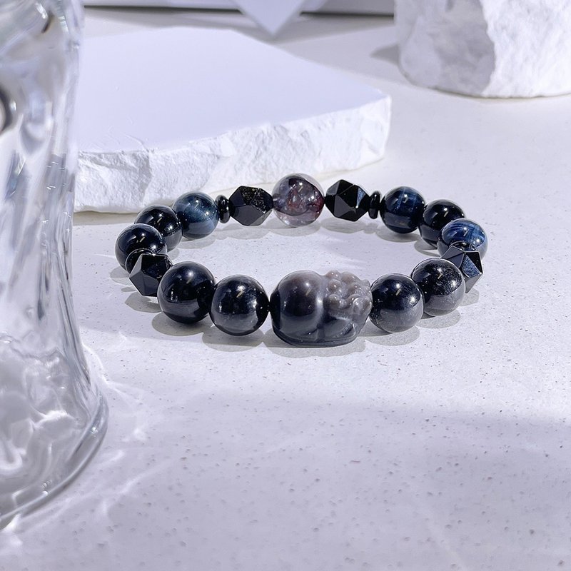 Blooming Silver Stone|Gold Stone|Ox Blood Red Glue Flower|Golden Luck Stone|Blue Tiger Eye|Crystal Bracelet A2406-1 - Bracelets - Crystal Black