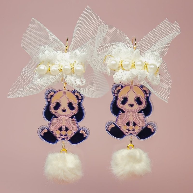 Kan-Chi-Gai Skull Panda - Earrings & Clip-ons - Acrylic White