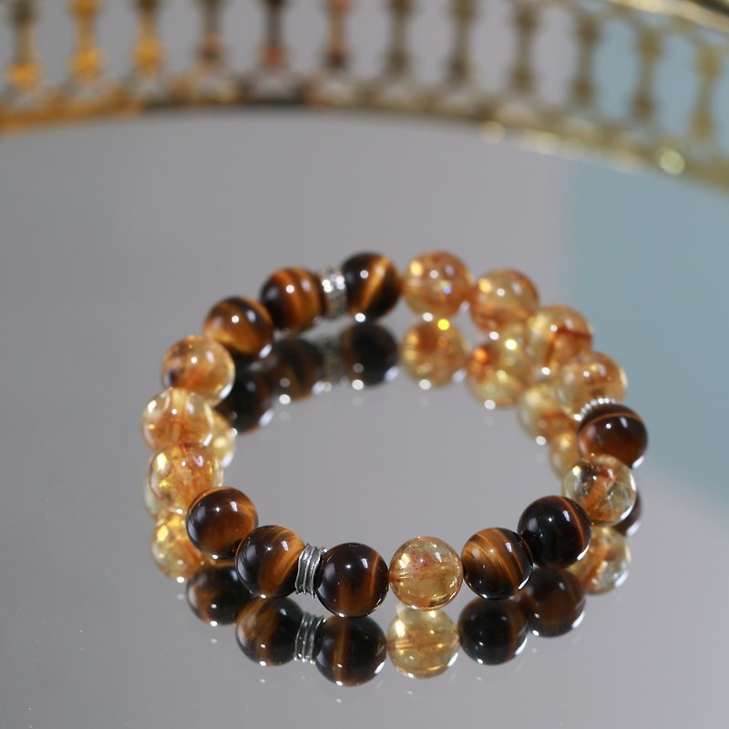 Huang Fa Cai plus natural yellow crystal with yellow tiger eye stone fortune crystal bracelet for men and women - Bracelets - Crystal Orange