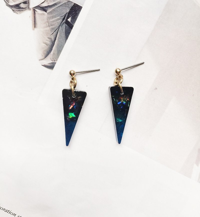 La Don - Earrings - Render - Long inverted triangle night sky blue star ear clip / ear clip - Earrings & Clip-ons - Acrylic Blue