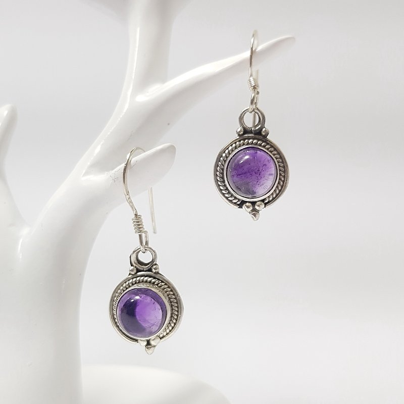 [ColorDay] February Birthstone - Amethyst Classic Sterling Silver Earrings _Amethyst Silver Earring_ ア メ ジ ス ト - Earrings & Clip-ons - Gemstone Purple