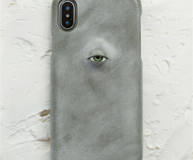 Olive green eyeball theme handmade genuine leather iPhone case