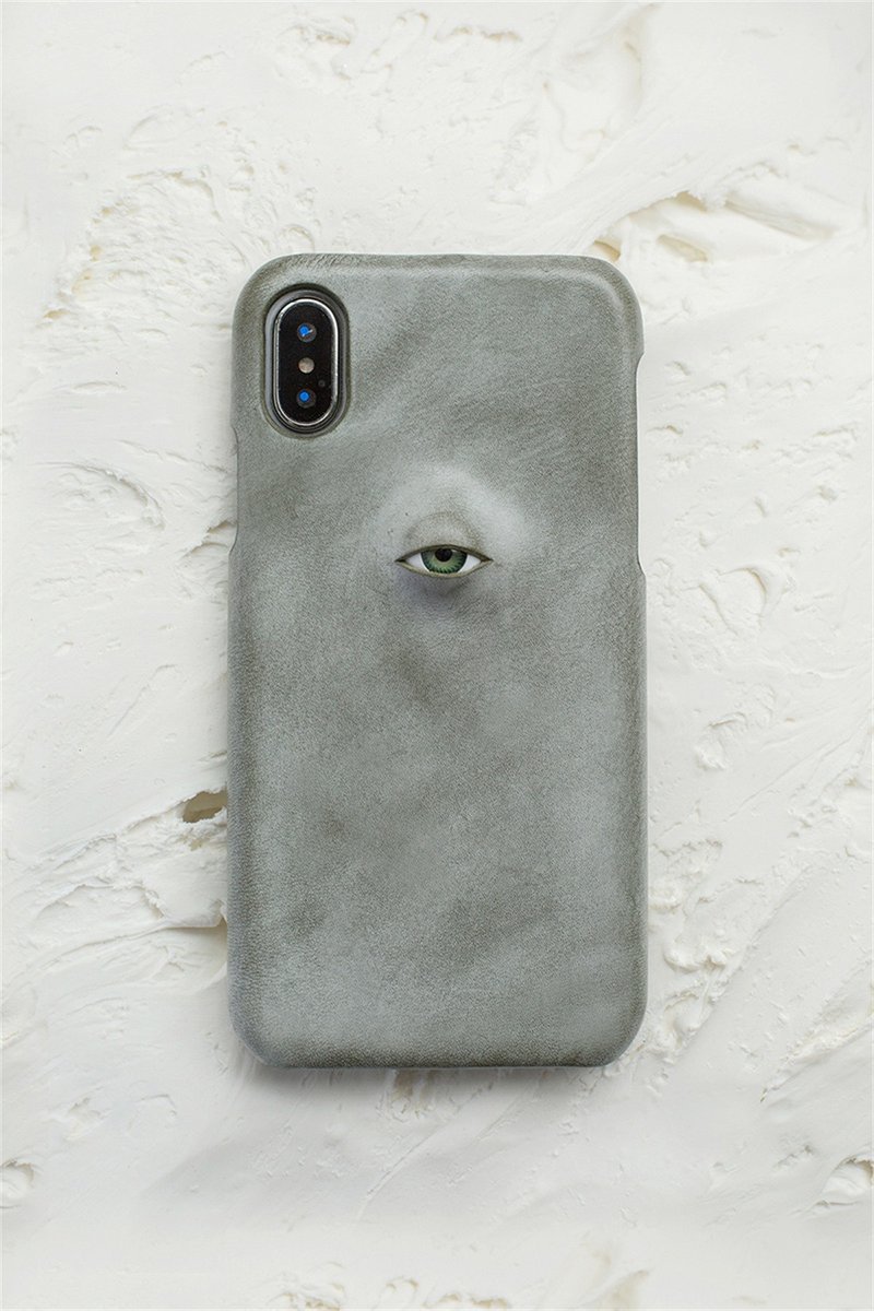 Olive green eyeball theme handmade genuine leather iPhone case protective cover Italian vegetable tanned cowhide - Phone Cases - Genuine Leather Green