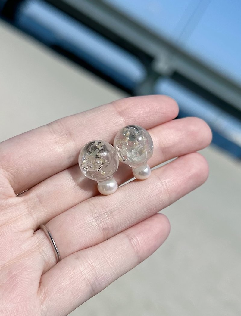 滴胶珍珠糖 - 耳環/耳夾 - 其他材質 透明