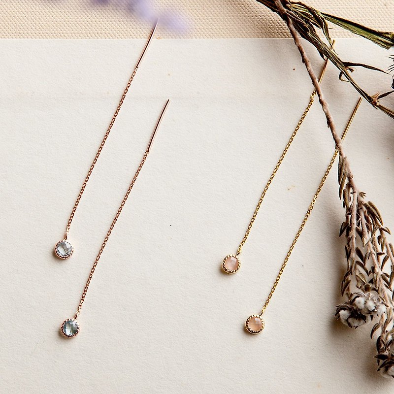 Pink Orange Moonstone Small Circle Dangle Earrings | Natural Stone | 925 Sterling Silver. Rose gold. Light jewelry - ต่างหู - โลหะ หลากหลายสี