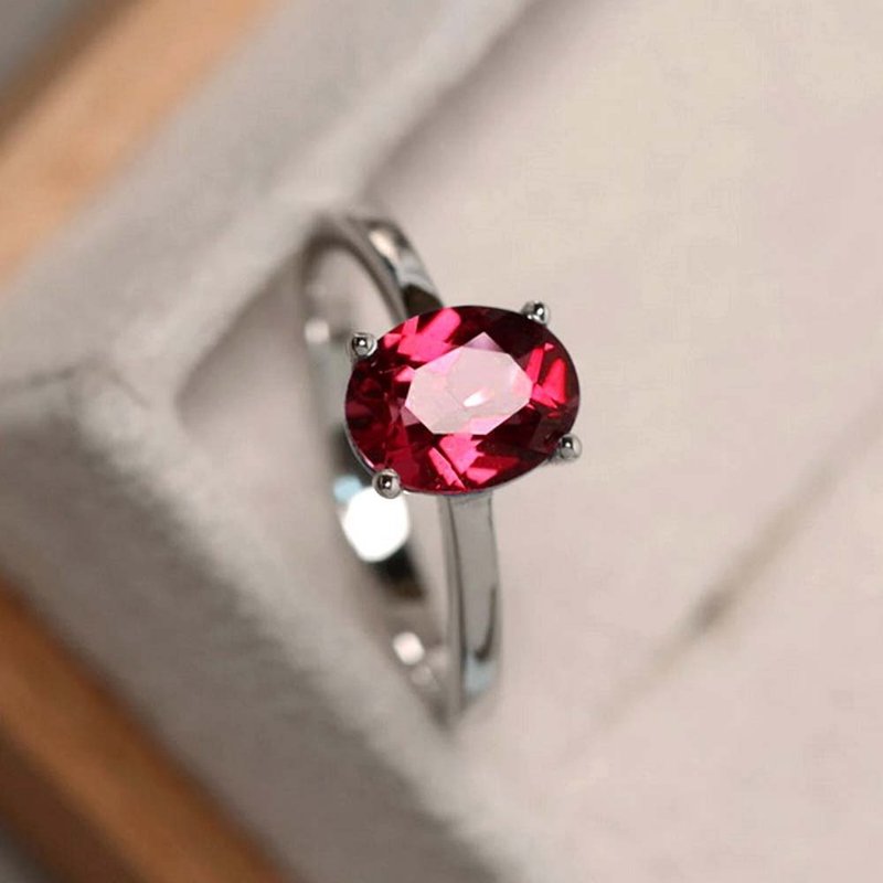 8 x 6 mm. Natural ruby ring silver sterling size 7.0 free resize - 戒指 - 純銀 紅色