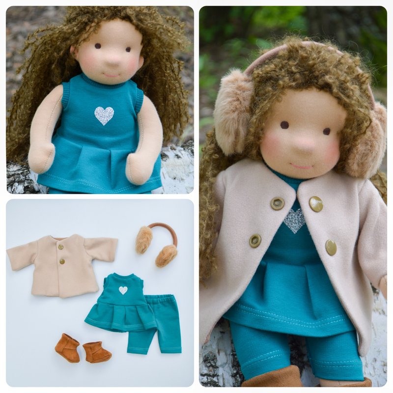 Ready to ship set of clothes for girl doll 12 inches (30cm) -waldorf doll outfit - ของเล่นเด็ก - ผ้าฝ้าย/ผ้าลินิน 