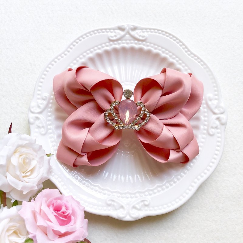 Elegant Mercerized Crown Bow Hair Clip - Hair Accessories - Other Materials Pink