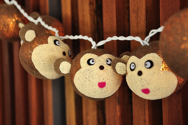20 Little Monkey - Cotton Ball String Lights for Decoration - โคมไฟ - ผ้าฝ้าย/ผ้าลินิน 