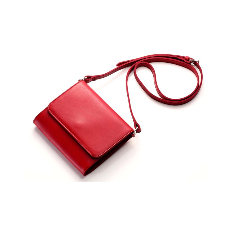 [La Fede] vegetable tanned - original series - ancient diagonal back Wen Qing small bag clutch - Clutch Bags - Genuine Leather Red