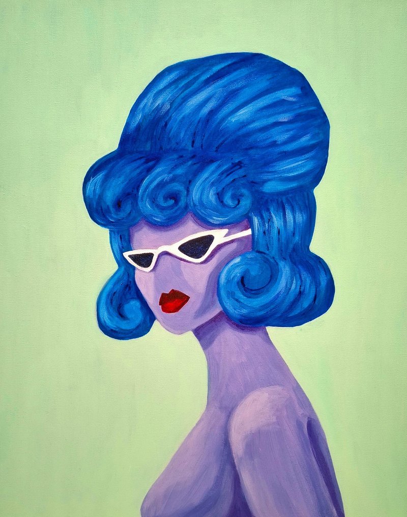 Modern Acrylic Painting Girl Beth Portrait Pin Up Style Wall Decoration - 壁貼/牆壁裝飾 - 其他金屬 多色