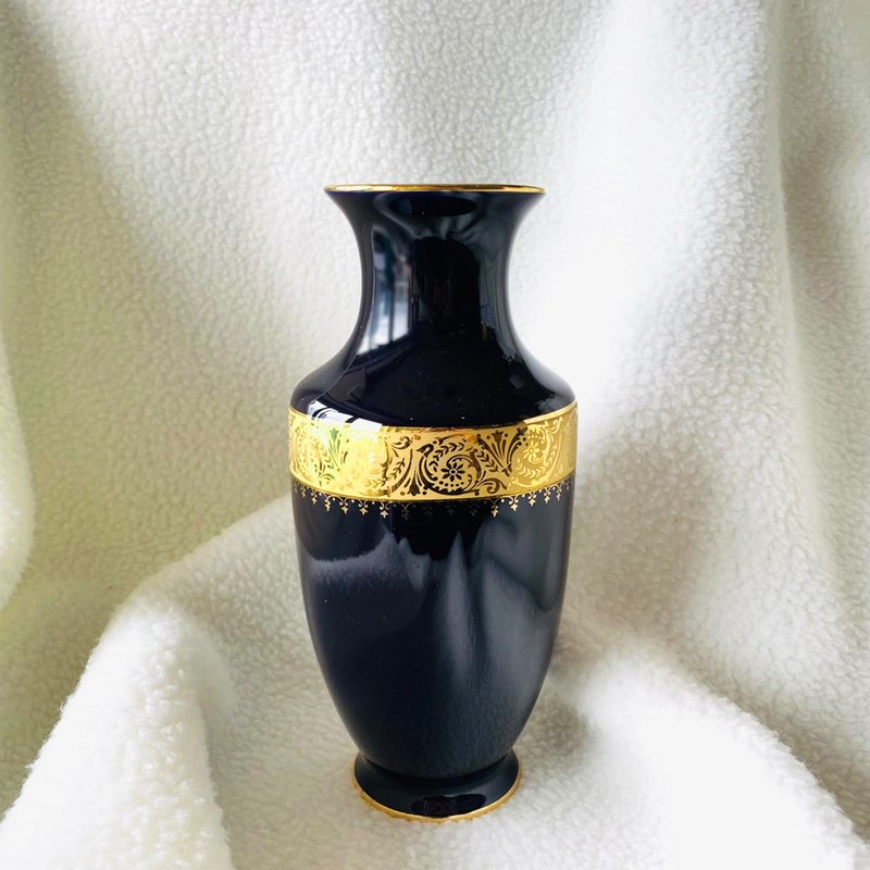 French LIMOGES CASTEL 22K Gold Romantic Flower Vessel - Pottery & Ceramics - Porcelain Blue